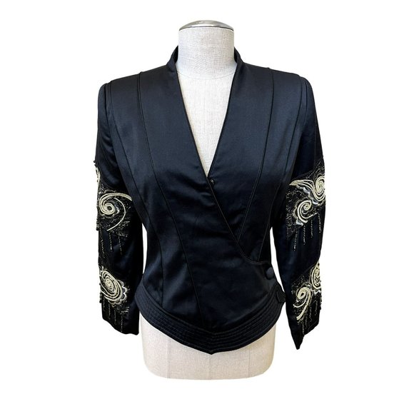 Vintage Meryl Jeran Couture Women's Jacket Beaded Fringe Embellished Size Small - Picture 1 of 6